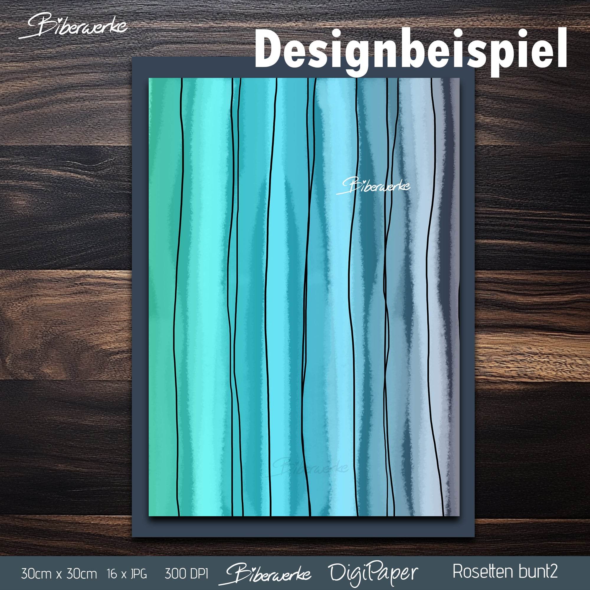 DigiPaper | Rosetten bunt 2 | 16 teiliges Set zum Drucken & Sublimieren - Sewando