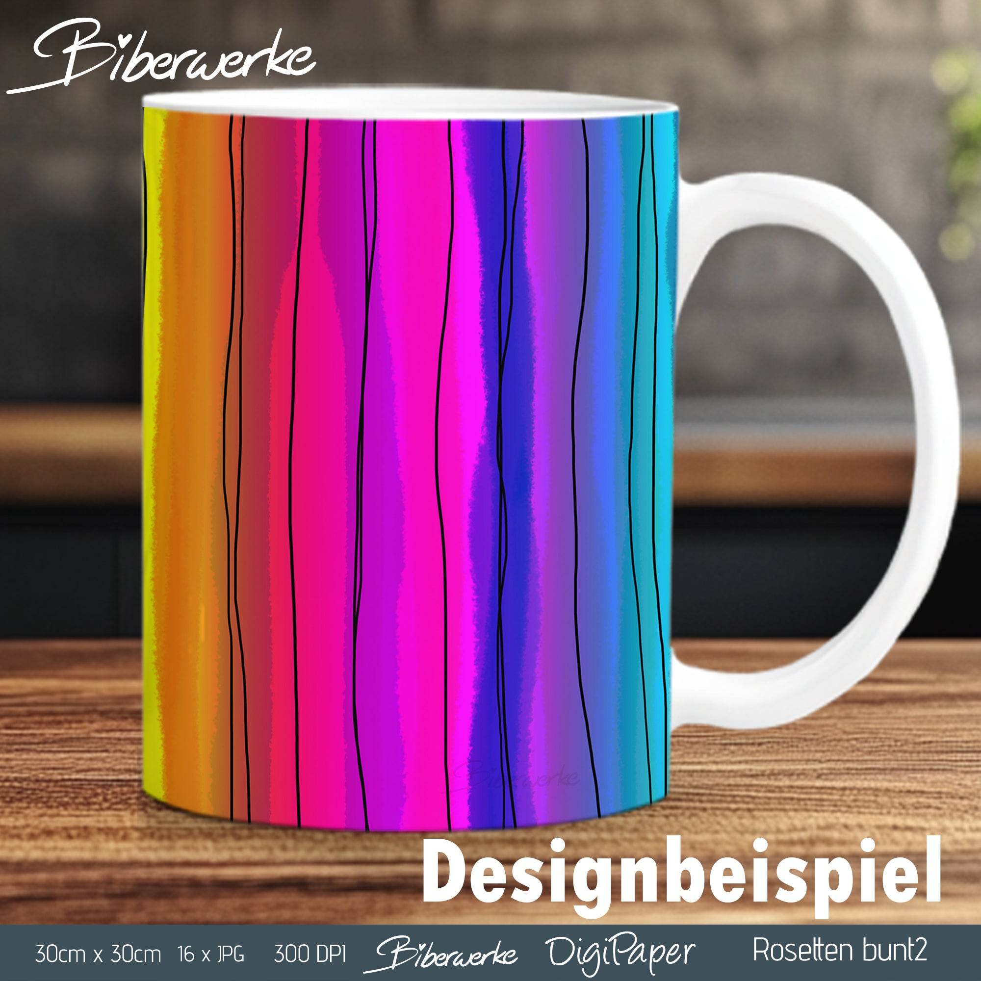 DigiPaper | Rosetten bunt 2 | 16 teiliges Set zum Drucken & Sublimieren - Sewando