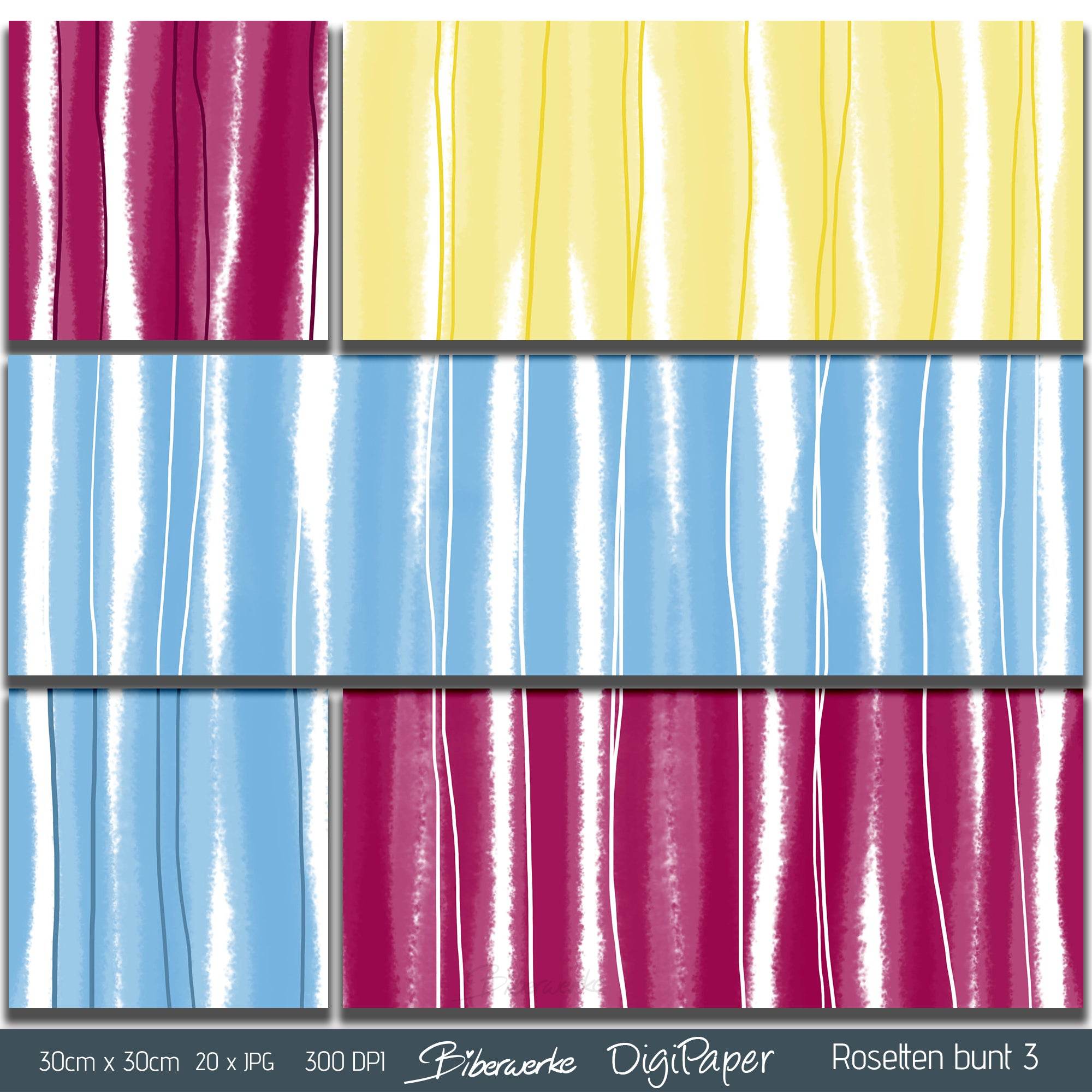 DigiPaper | Rosetten bunt 3 | 20 teiliges Set zum Drucken & Sublimieren - Sewando