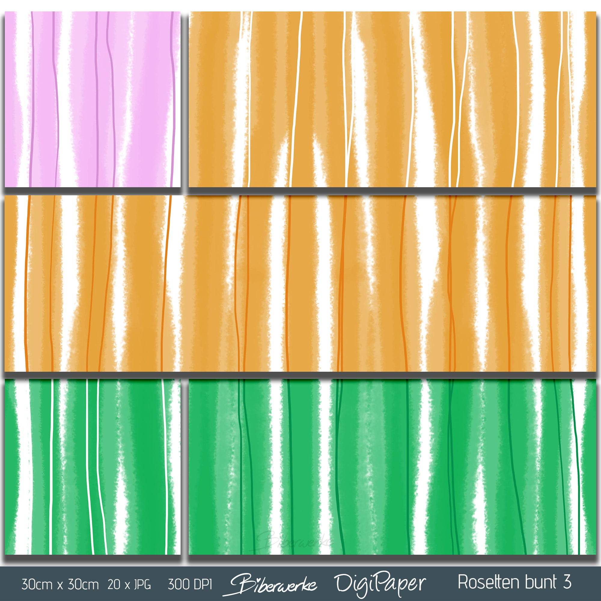 DigiPaper | Rosetten bunt 3 | 20 teiliges Set zum Drucken & Sublimieren - Sewando