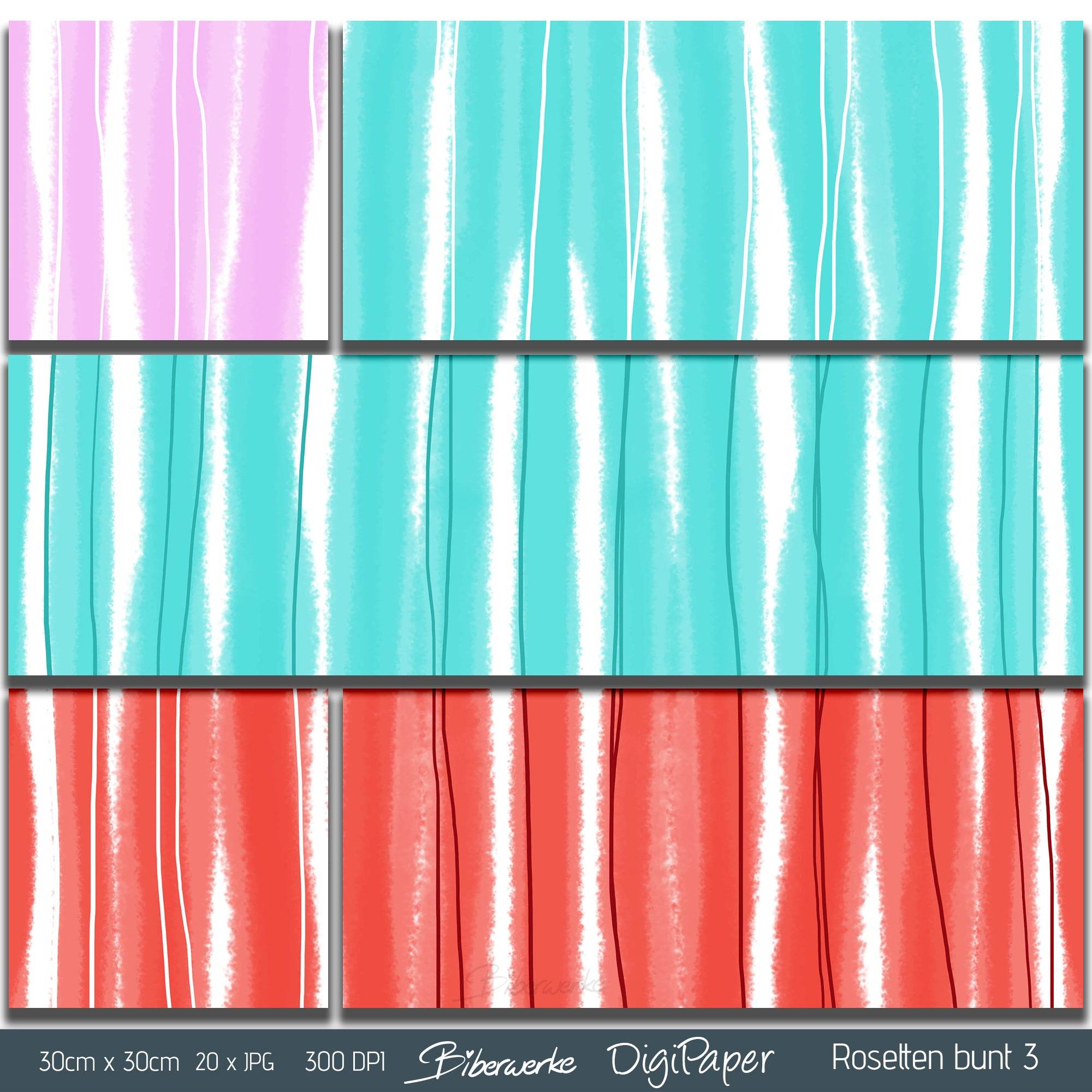 DigiPaper | Rosetten bunt 3 | 20 teiliges Set zum Drucken & Sublimieren - Sewando
