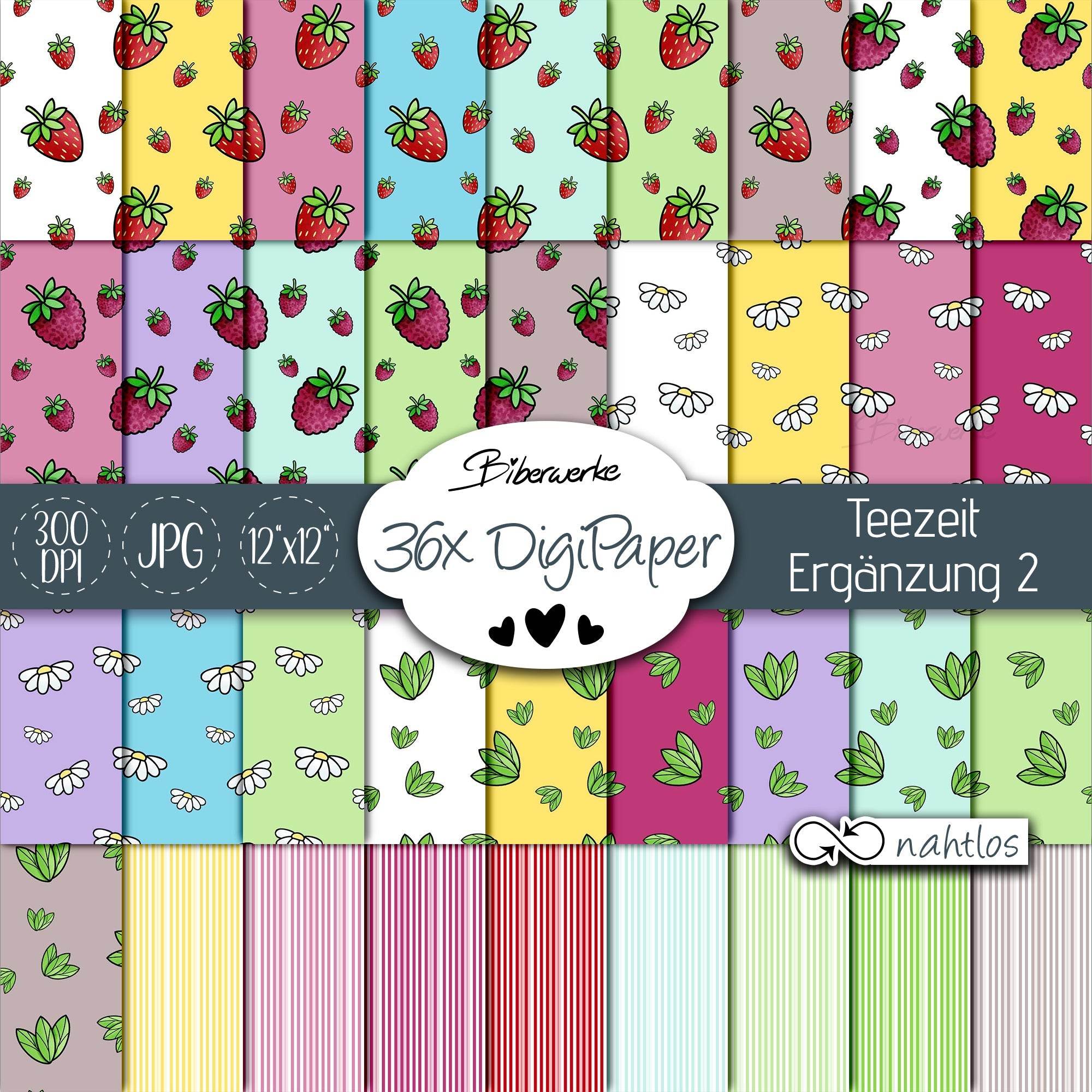 DigiPaper | Teezeit Erweiterung 2 | 36 teiliges Set zum Drucken & Sublimieren - Sewando