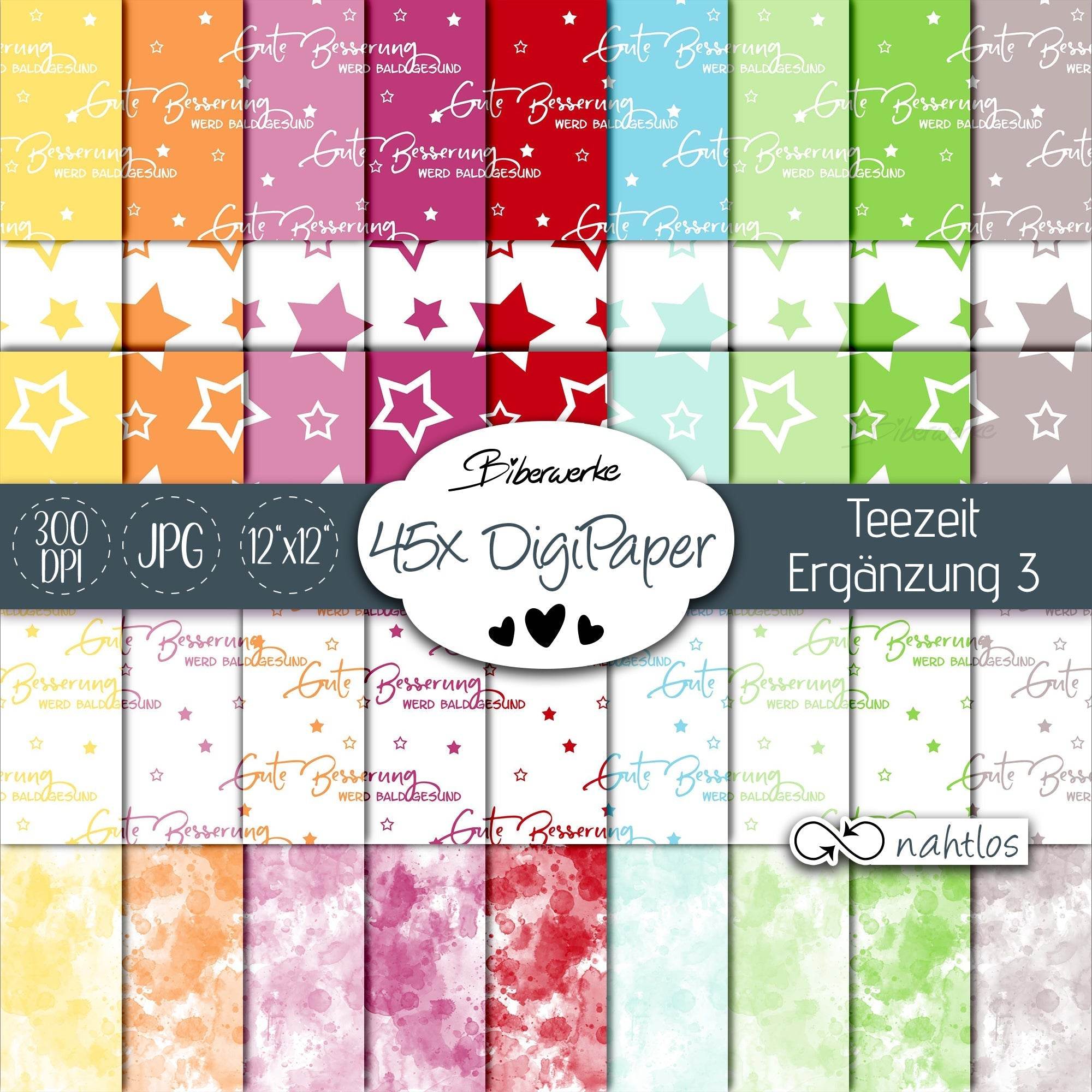 DigiPaper | Teezeit Erweiterung 3 | 45 teiliges Set zum Drucken & Sublimieren - Sewando