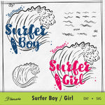 Plotterdatei Surfer Boy / Girl + Wellen - Sewando