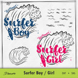 Plotterdatei Surfer Boy / Girl + Wellen - Sewando