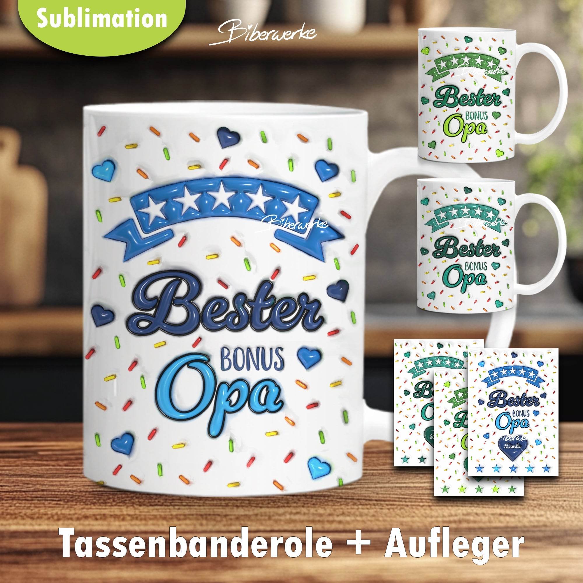 Tassenbanderole Bester Bonus Opa | Sublimation | Tassenvorlage für 350ml 11oz Tasse - Sewando