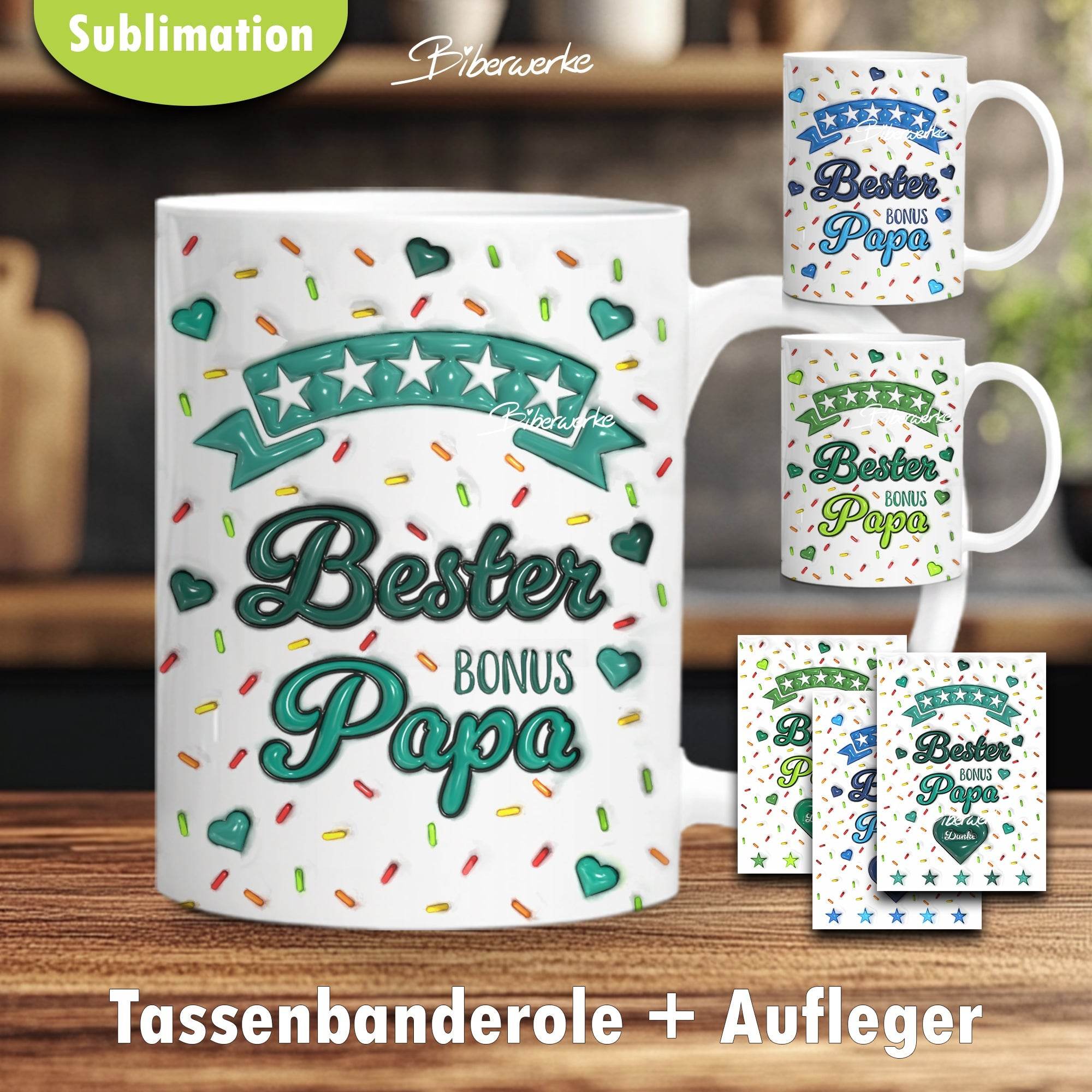 Tassenbanderole Bester Bonus Papa | Sublimation | Tassenvorlage für 350ml 11oz Tasse - Sewando