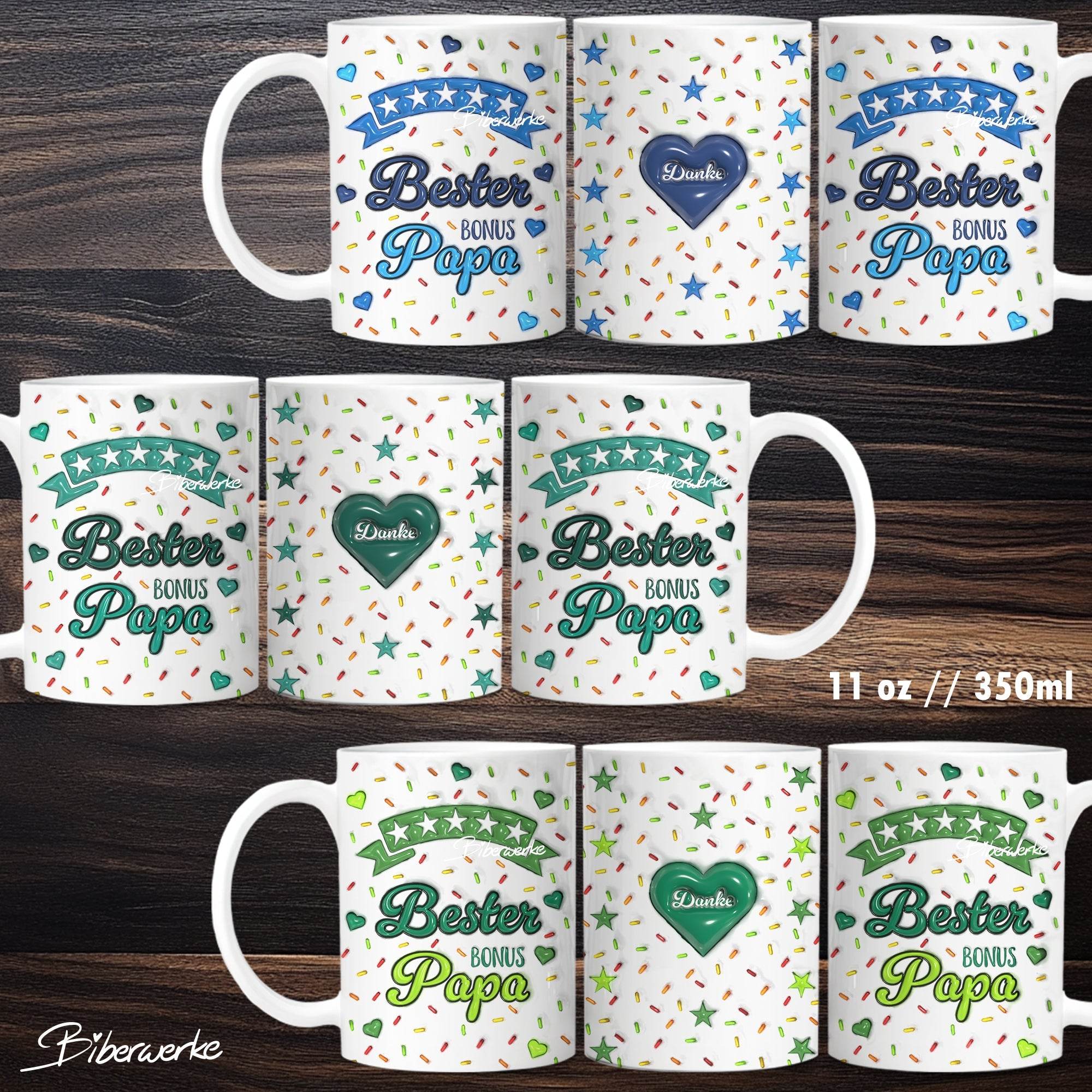 Tassenbanderole Bester Bonus Papa | Sublimation | Tassenvorlage für 350ml 11oz Tasse - Sewando