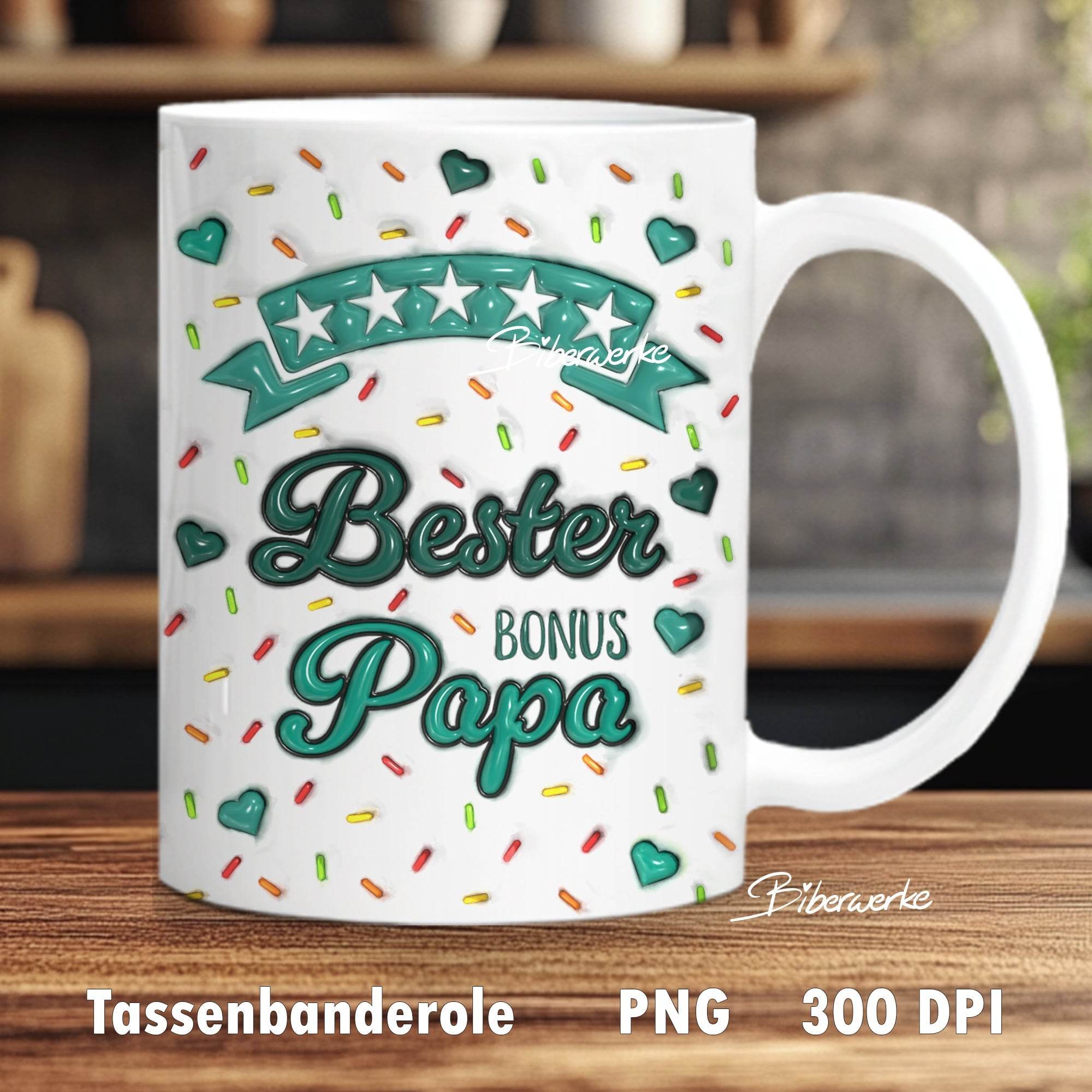 Tassenbanderole Bester Bonus Papa | Sublimation | Tassenvorlage für 350ml 11oz Tasse - Sewando