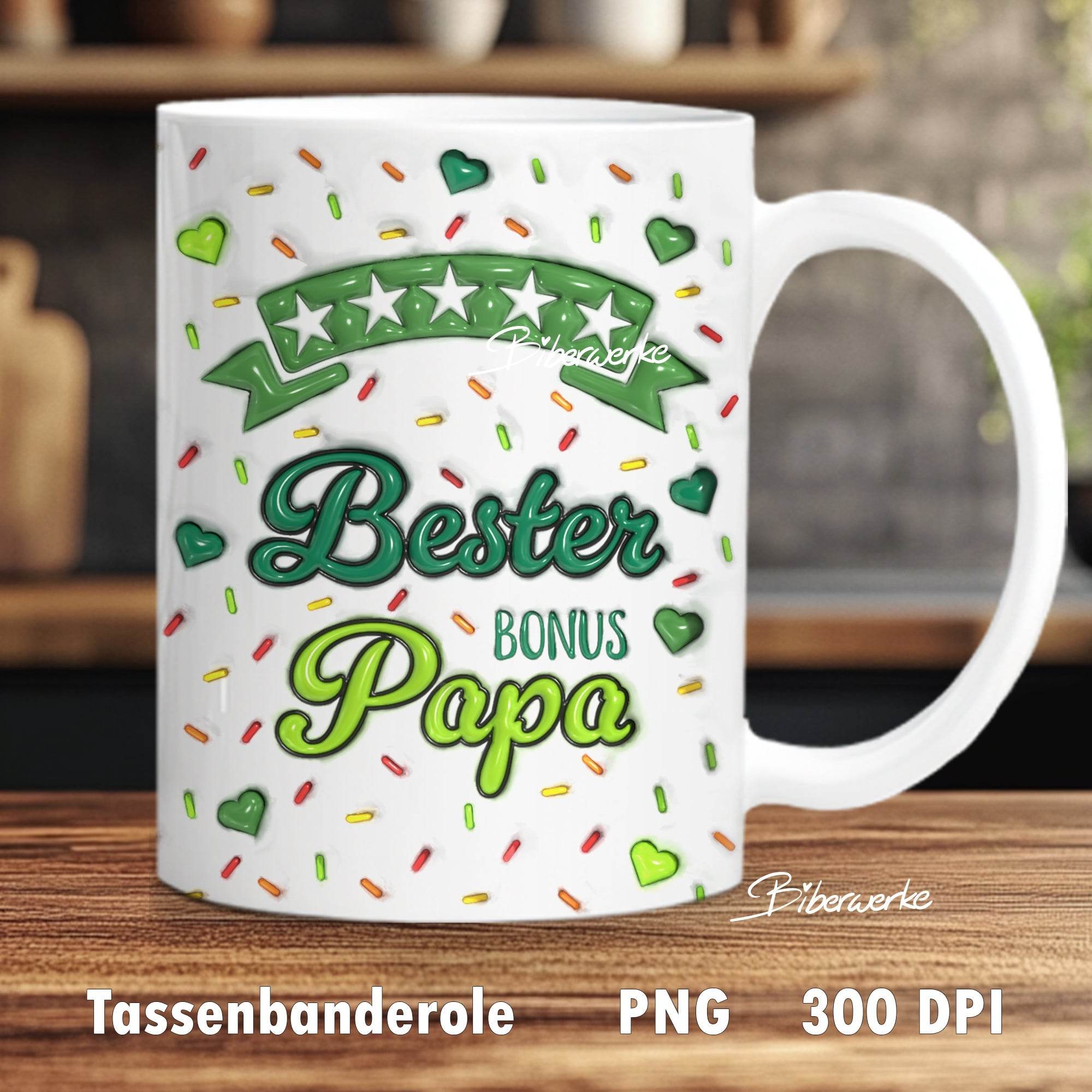 Tassenbanderole Bester Bonus Papa | Sublimation | Tassenvorlage für 350ml 11oz Tasse - Sewando