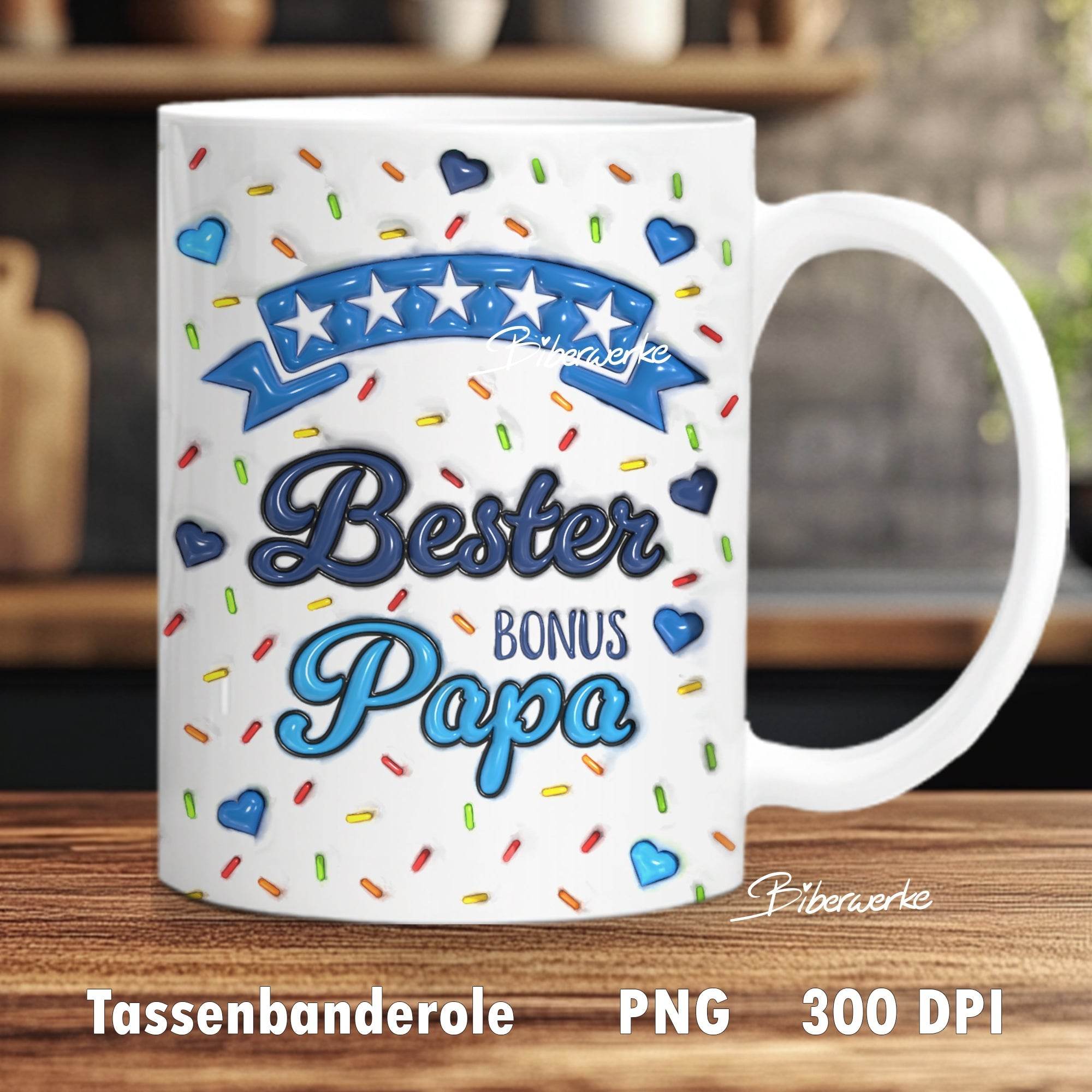 Tassenbanderole Bester Bonus Papa | Sublimation | Tassenvorlage für 350ml 11oz Tasse - Sewando