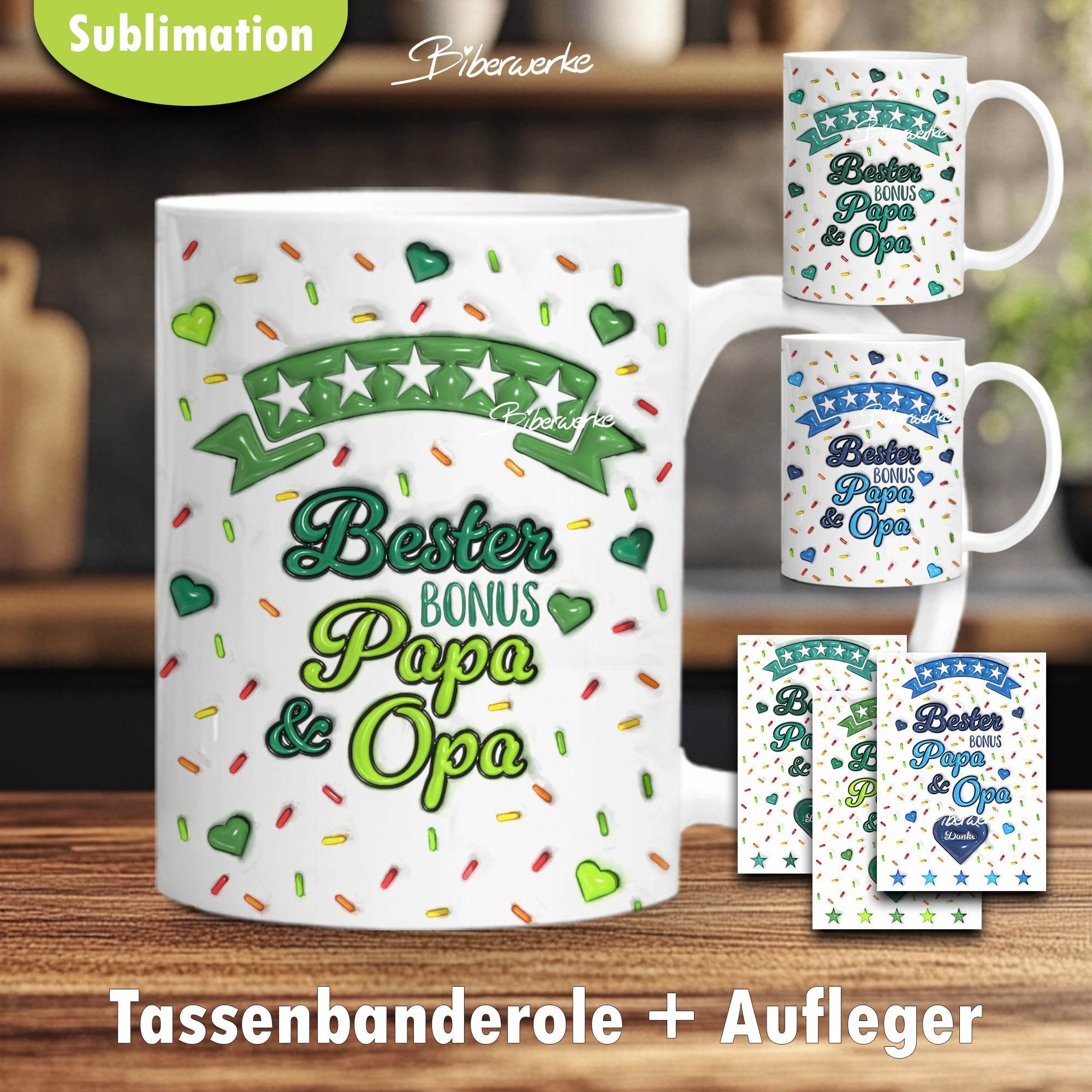 Tassenbanderole Bester Bonus Papa & Opa | Sublimation | Tassenvorlage für 350ml 11oz Tasse - Sewando