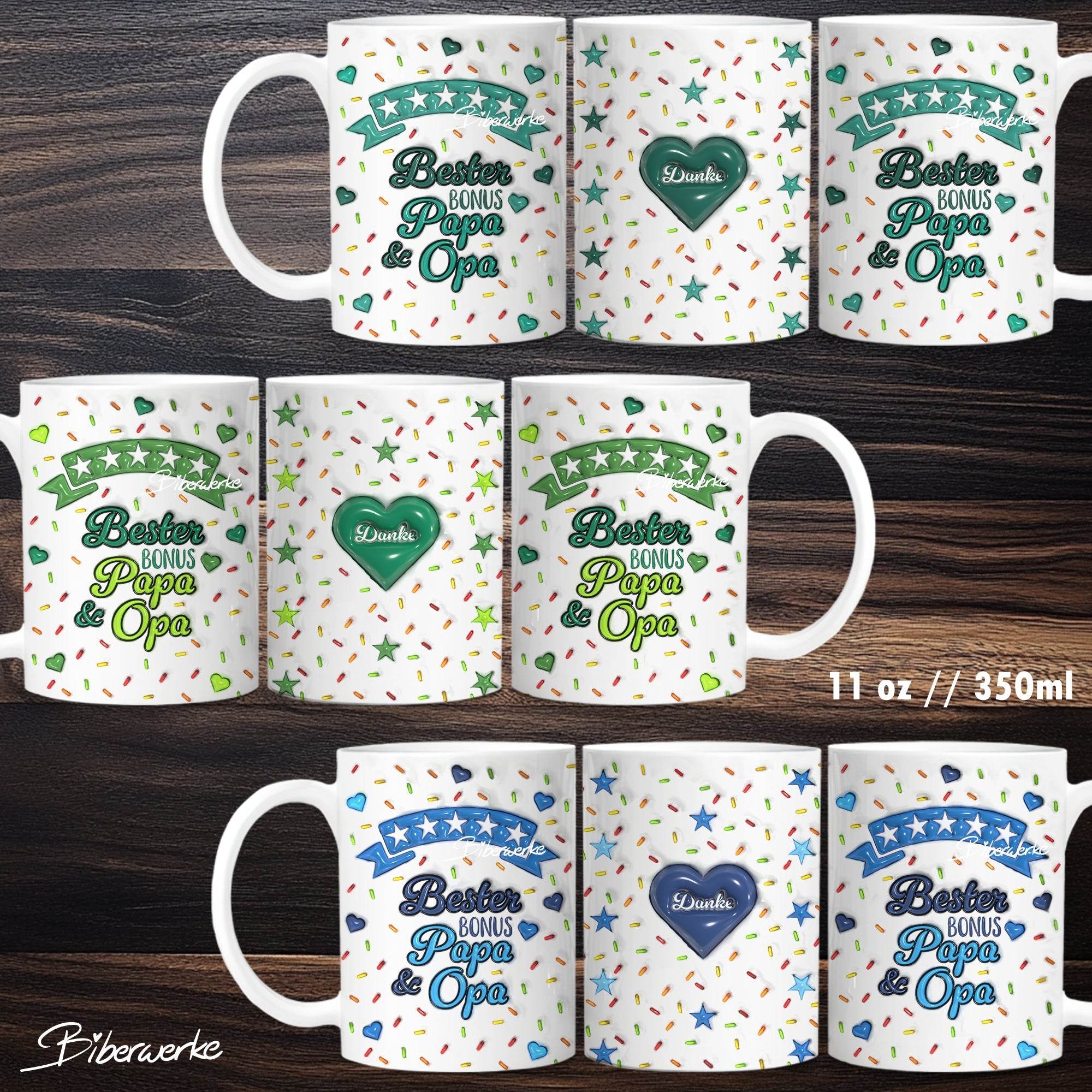 Tassenbanderole Bester Bonus Papa & Opa | Sublimation | Tassenvorlage für 350ml 11oz Tasse - Sewando