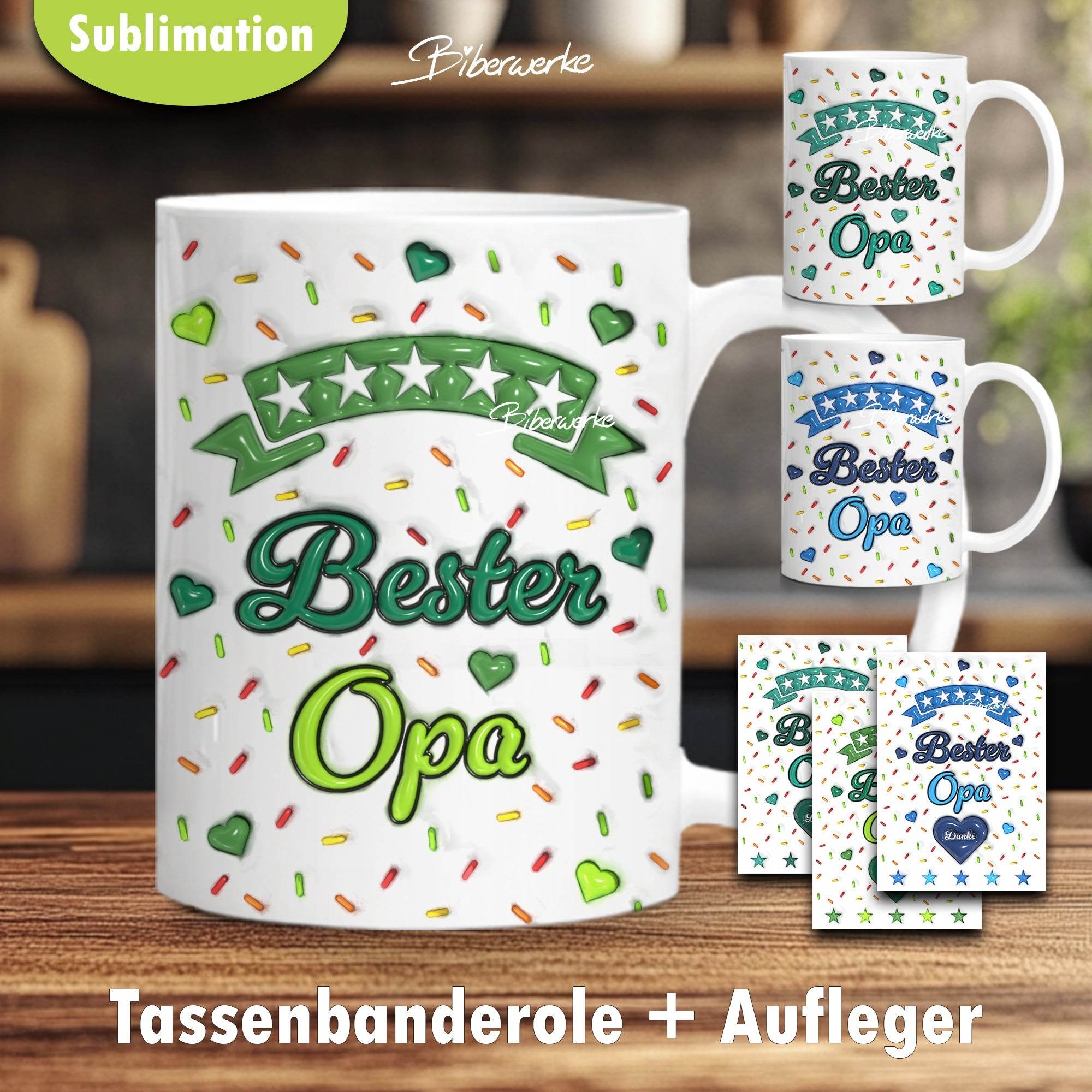 Tassenbanderole Bester Opa | Sublimation | Tassenvorlage für 350ml 11oz Tasse - Sewando