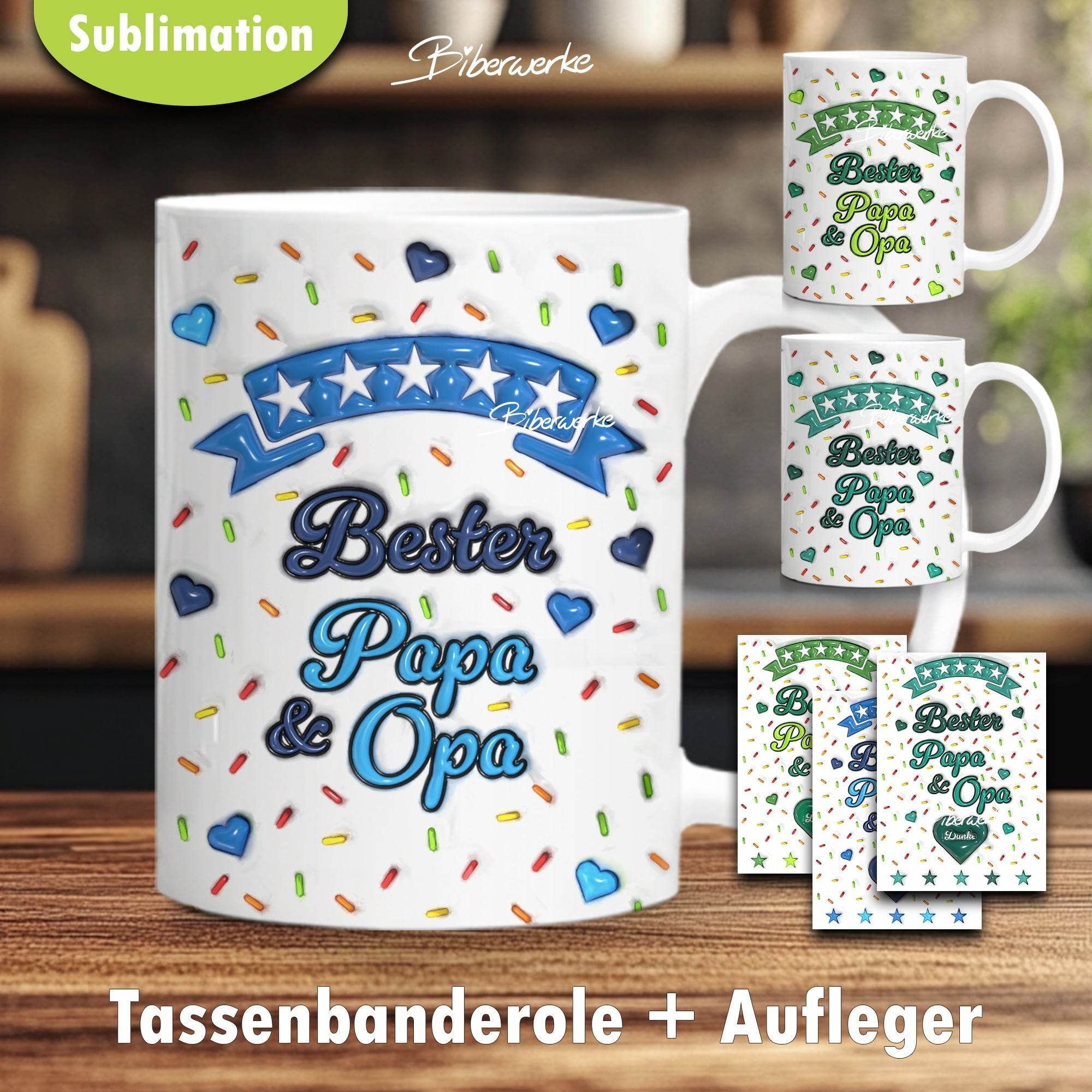 Tassenbanderole Bester Papa & Opa | Sublimation | Tassenvorlage für 350ml 11oz Tasse - Sewando
