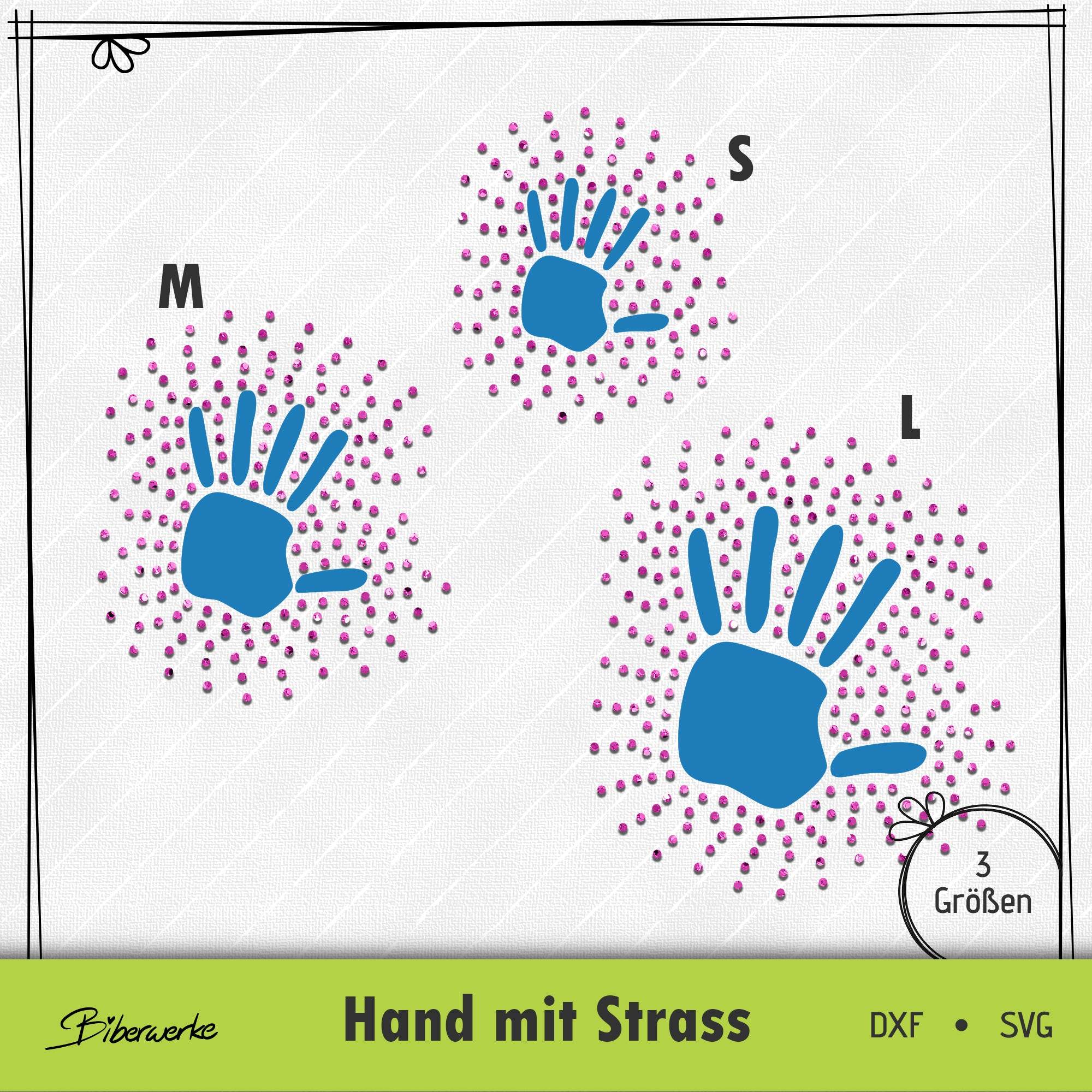 Plotterdatei Hand mit Strass Strassschablone - Sewando