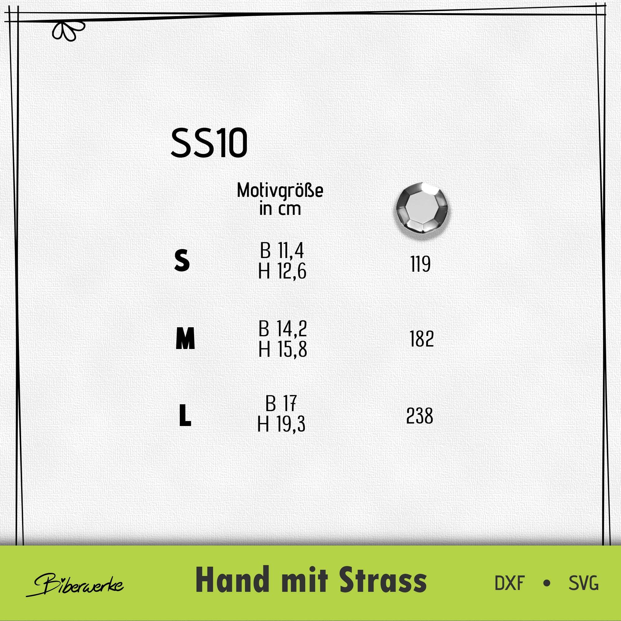 Plotterdatei Hand mit Strass Strassschablone - Sewando