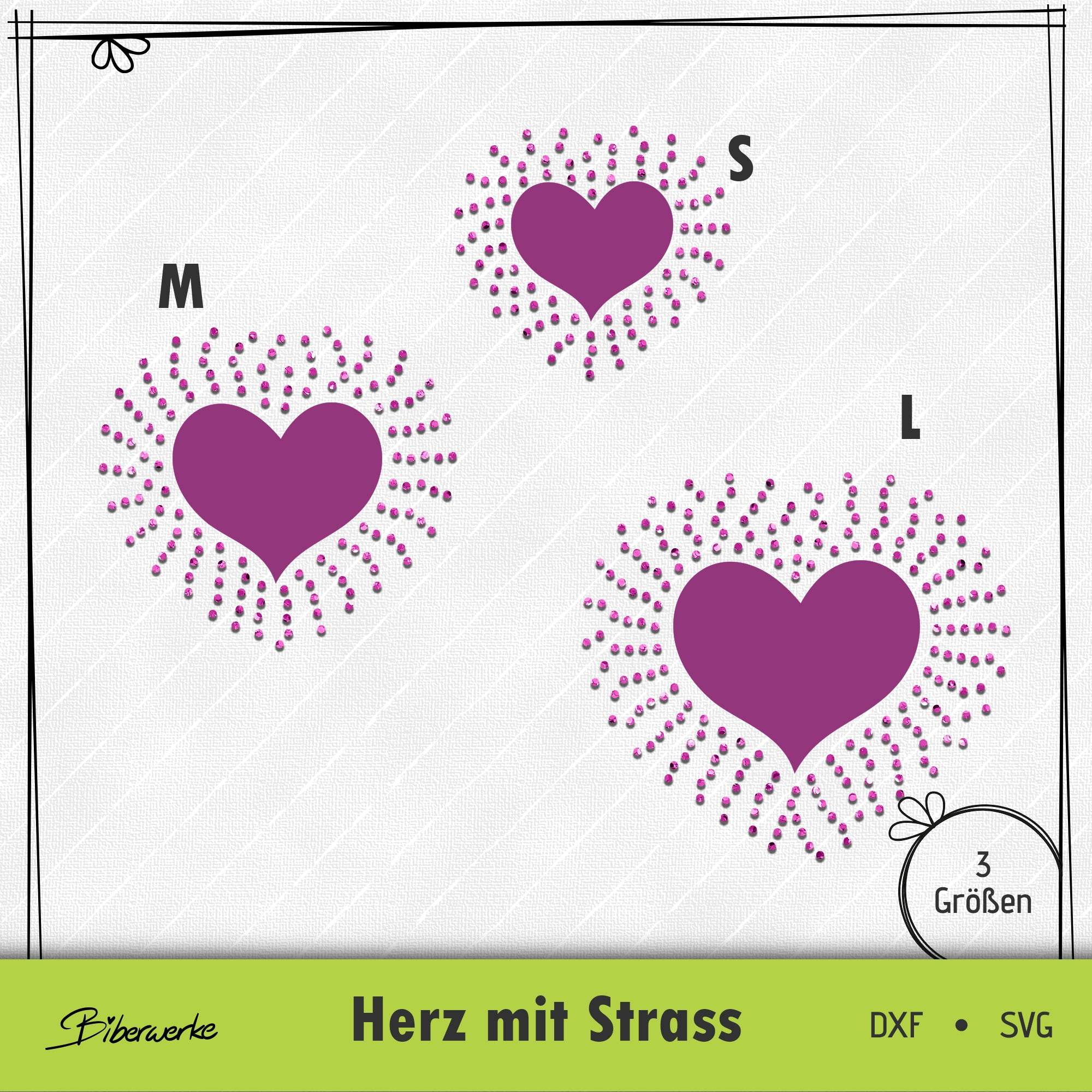 Plotterdatei Herz mit Strass - Sewando