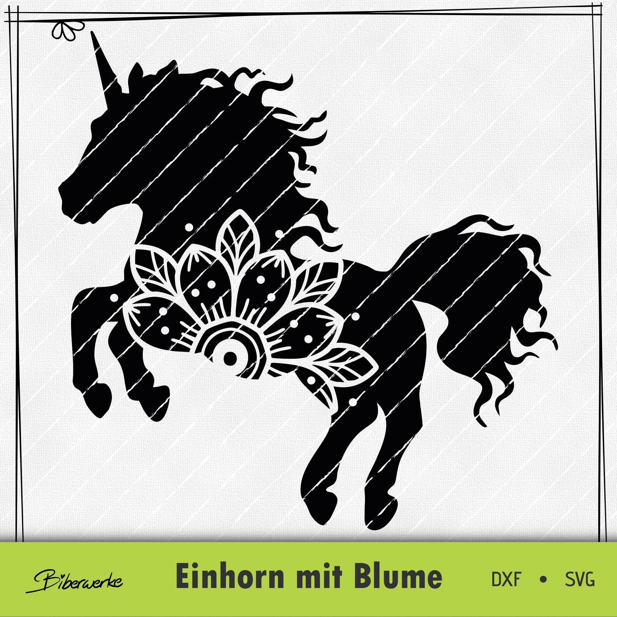 Plotterdatei Einhorn mit Blume - Sewando
