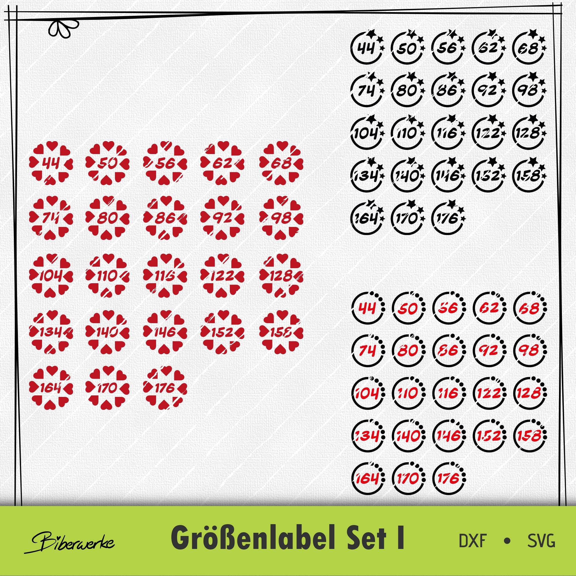 Plotterdatei Größenlabel Set 1 Kinder, Damen, Herren - Sewando