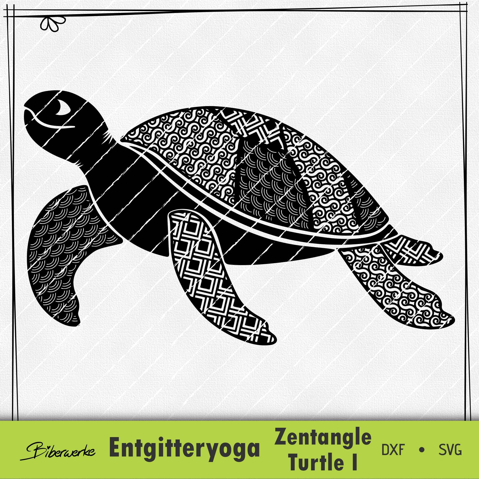 Plotterdatei Entgitteryoga Zentangle Turtle I - Sewando
