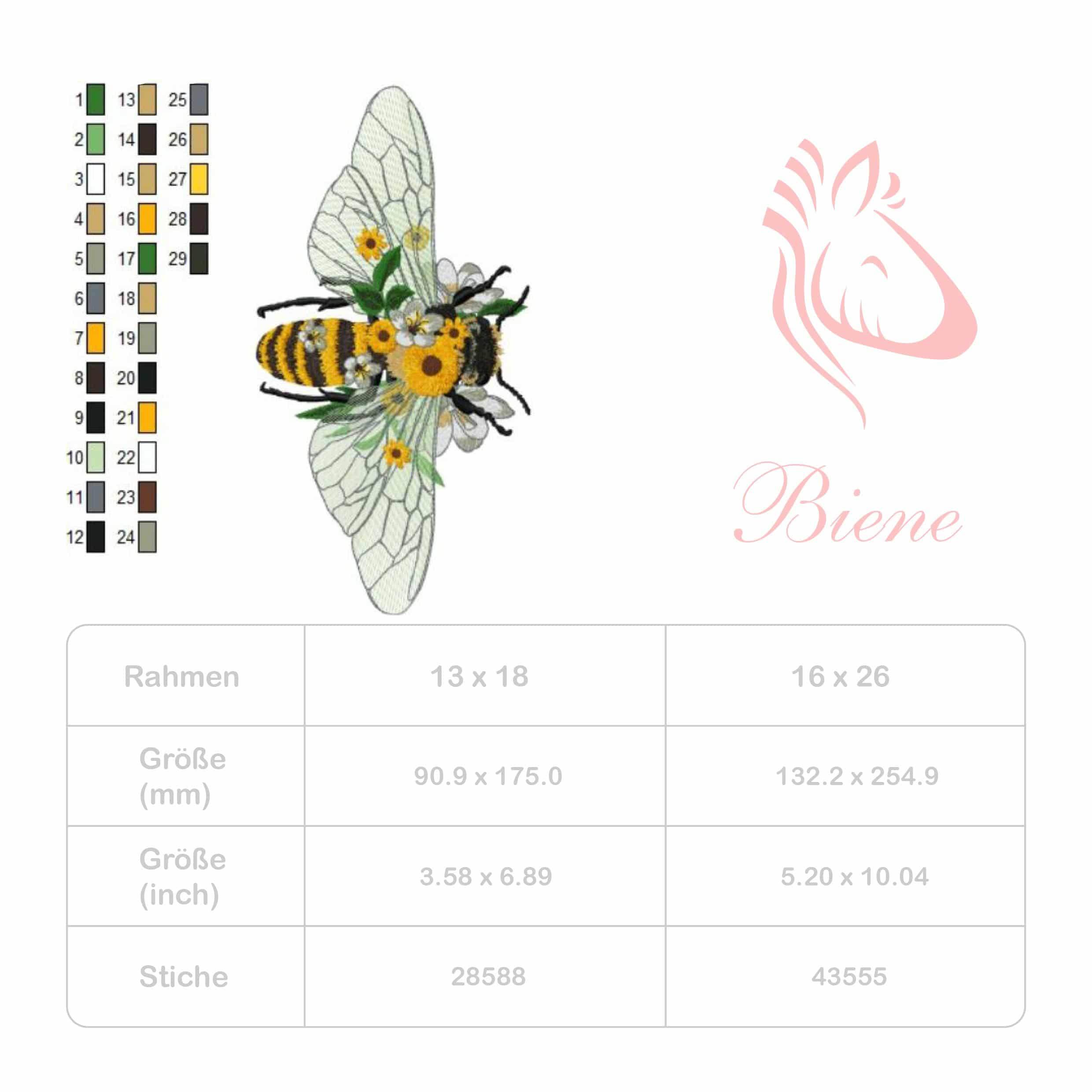 Biene Stickdatei – Florales Sommermotiv mit Blüten & feinen Details - Sewando