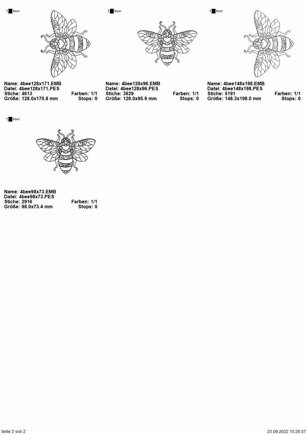 Stickdatei Set 4 Bienen sommerliche Linart Stickerei - Sewando