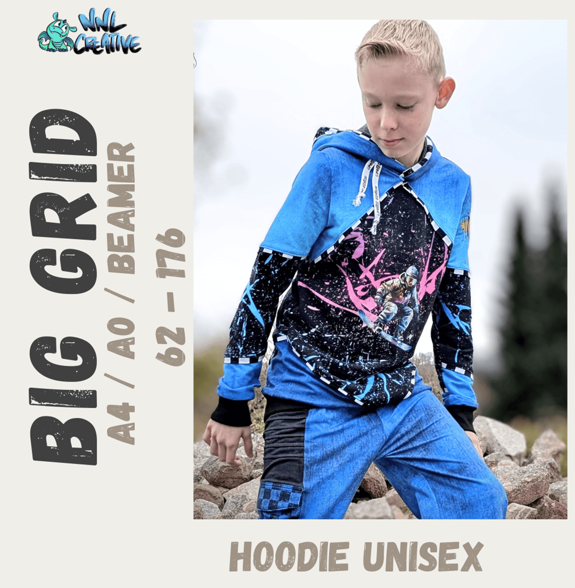 Schnittmuster *Big Grid Hoodie* UNISEX Gr. 62-176 - Sewando