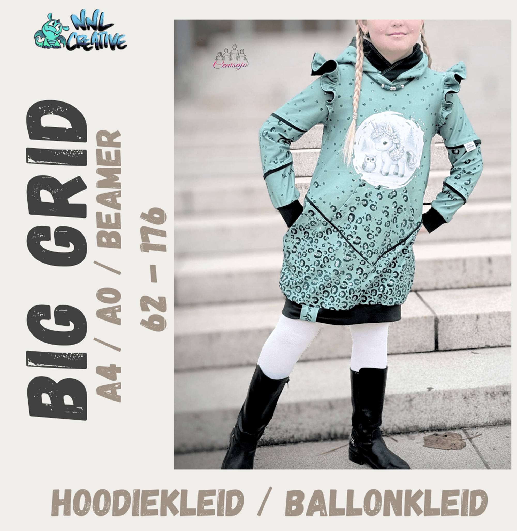 Schnittmuster *Big Grid Hoodiekleid Ballonkleid* #Kleid Gr. 62-176 - Sewando