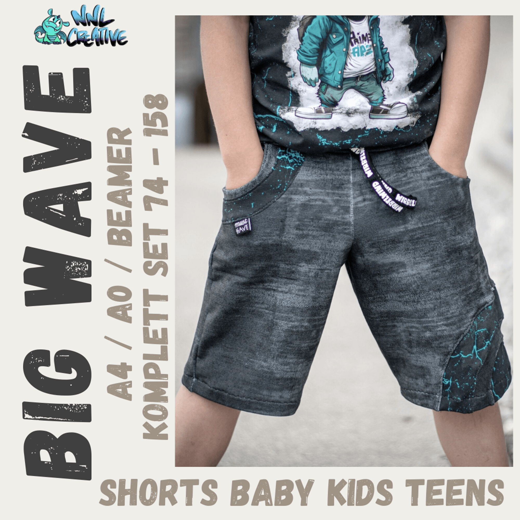 Schnittmuster *Big Wave Shorts* Kombi Set Baby & Kids & Teens Gr. 74-158 - Sewando