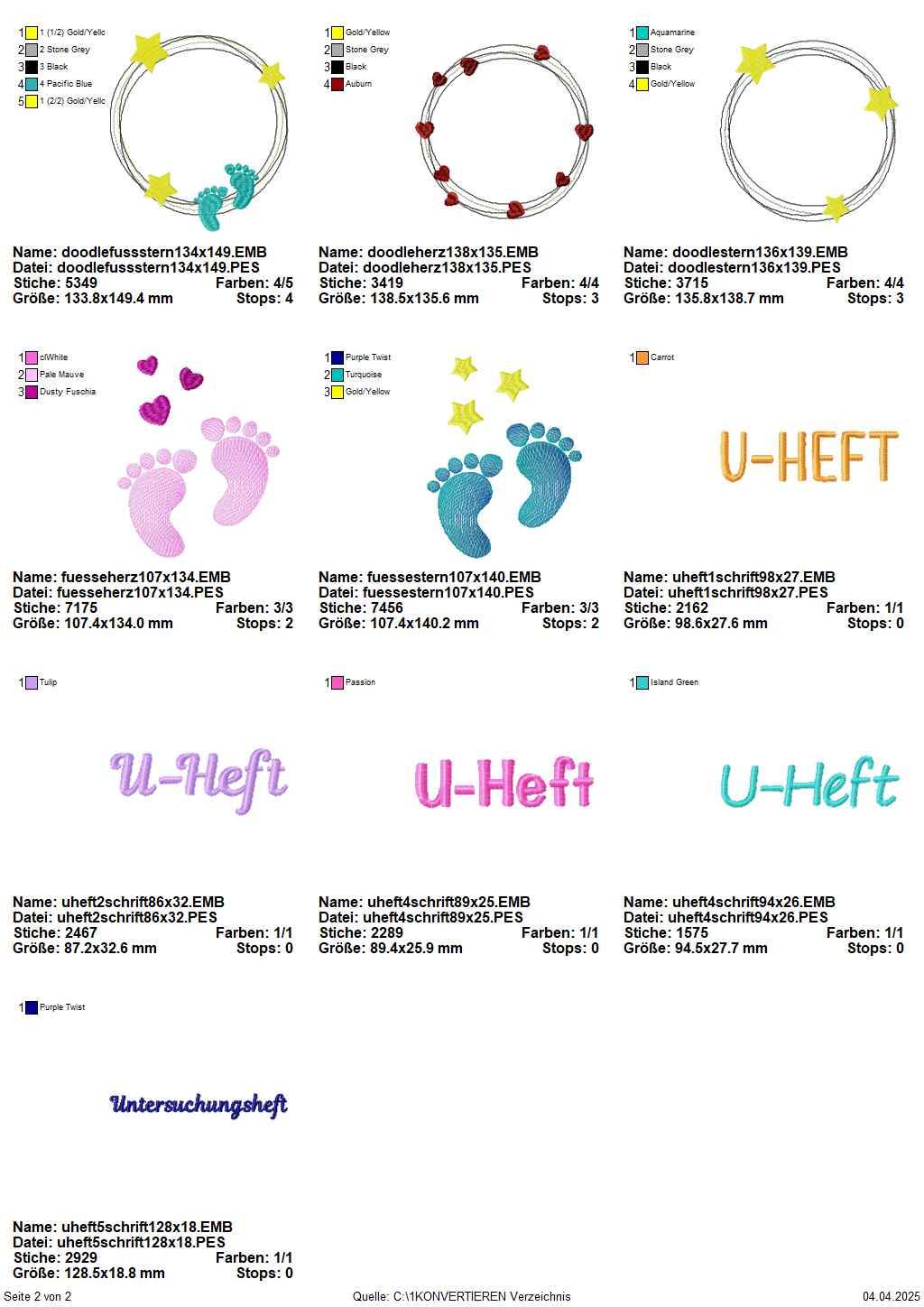 Stickdatei Set U-Heft Hüllen Blanko-Doodle-Rahmen und Babyfüße - Sewando