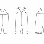 Baby Latzhosen Schnittmuster Digitaler Download Nähprojekt Bundle Drei Stilvarianten Wendeoverall Design Knopfträger Option Elastischer Saum Detail Sommer Babykleidung Größenbereich Neugeboren bis fünf Jahre Anfängerfreundliche Anleitung mit Foto