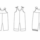 Baby Latzhosen Schnittmuster Digitaler Download Nähprojekt Bundle Drei Stilvarianten Wendeoverall Design Knopfträger Option Elastischer Saum Detail Sommer Babykleidung Größenbereich Neugeboren bis fünf Jahre Anfängerfreundliche Anleitung mit Foto