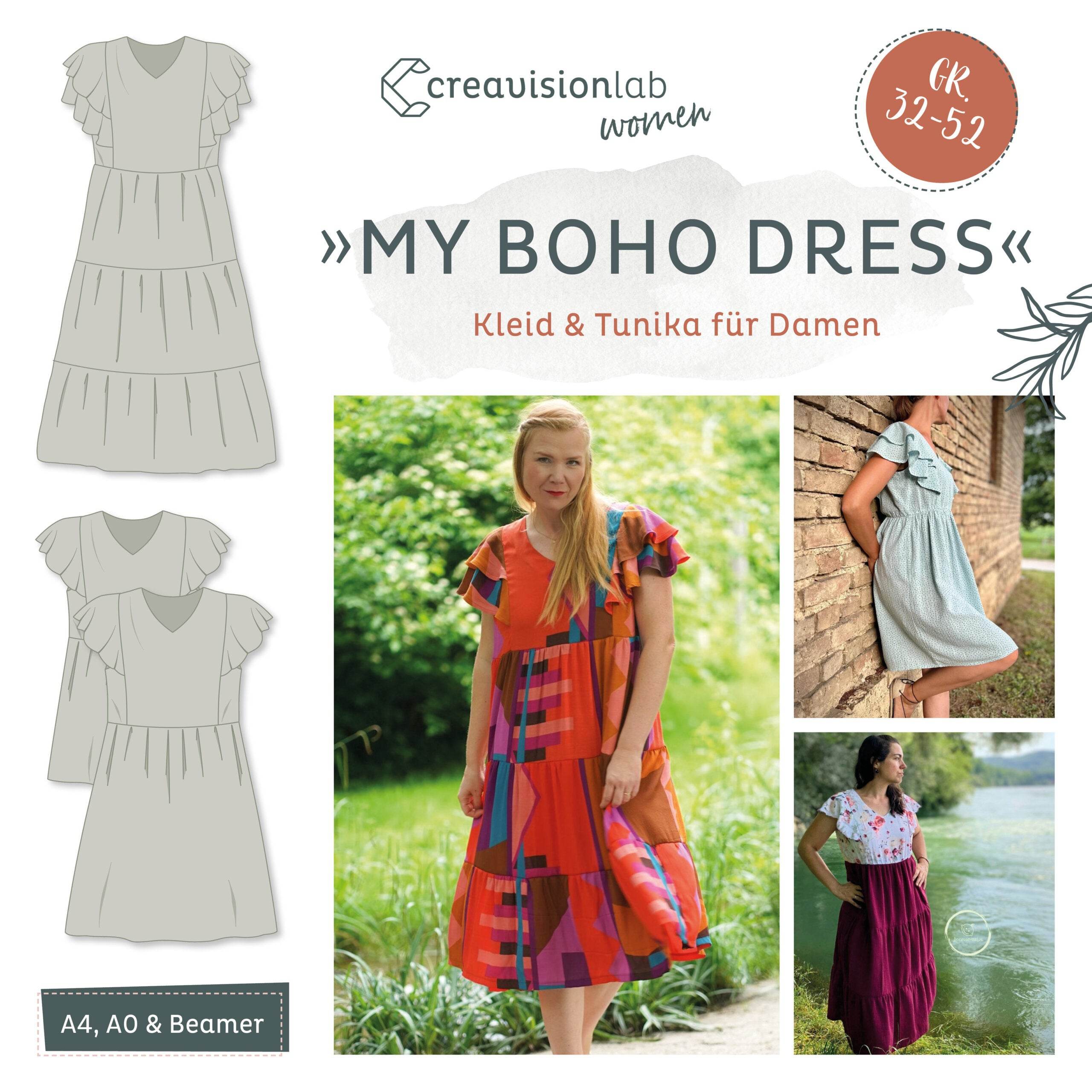 Schnittmuster Boho Kleid Damen Gr. 32-52 - Sewando