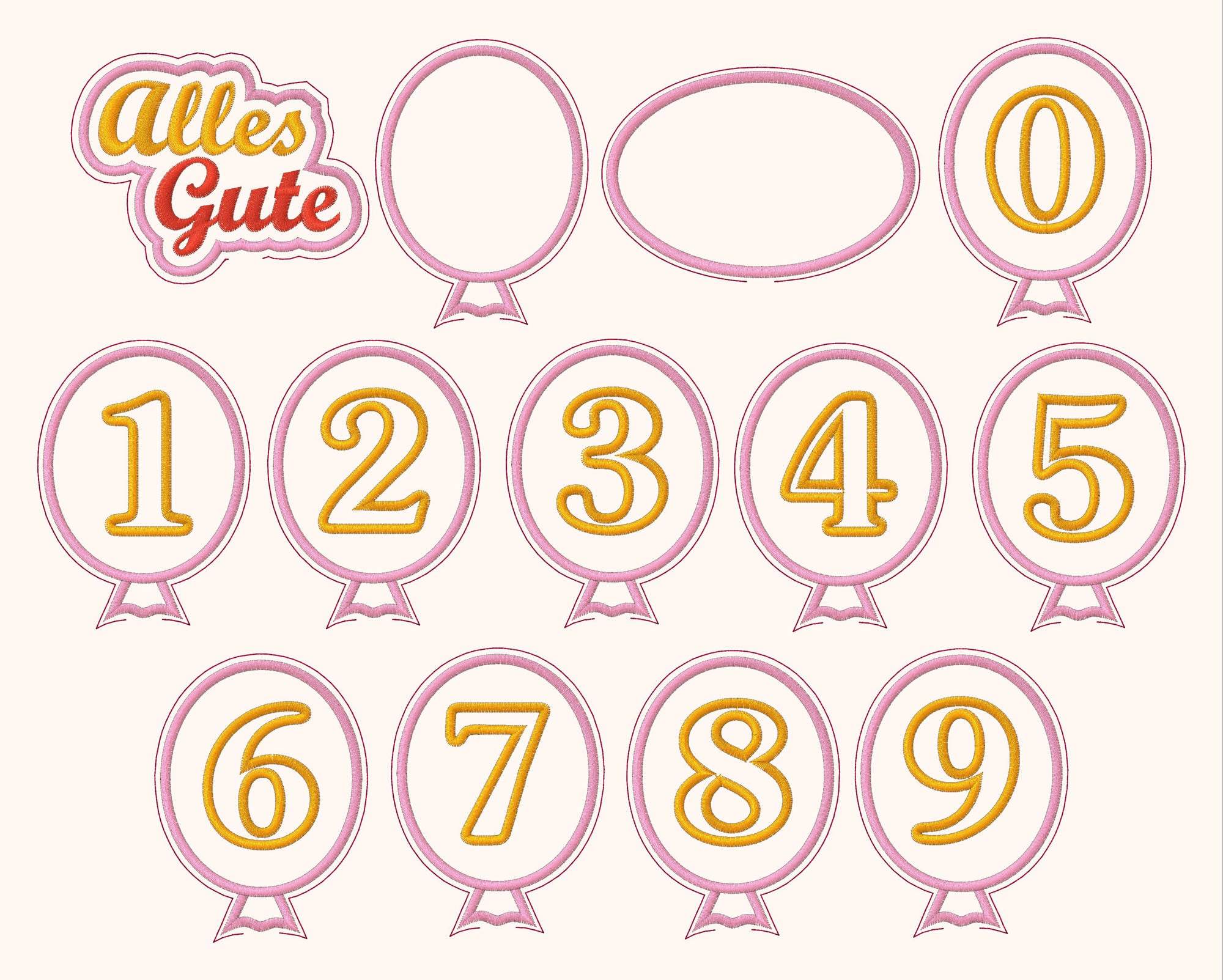 13x Stickdatei Ballons mit Zahlen ITH - Sewando