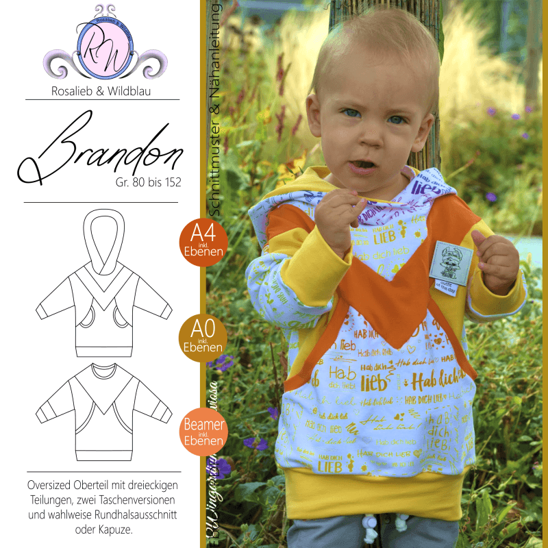 Schnittmuster Hoodie Brandon Gr. 80 bis 152 - Sewando