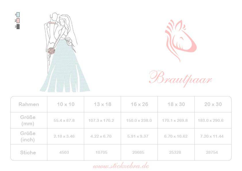Brautpaar Stickdatei – Zartes Hochzeitsmotiv für romantische Stickprojekte - Sewando