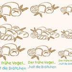 9x Stickdatei Brotzeit Satinstick Backwaren mit Text - Sewando