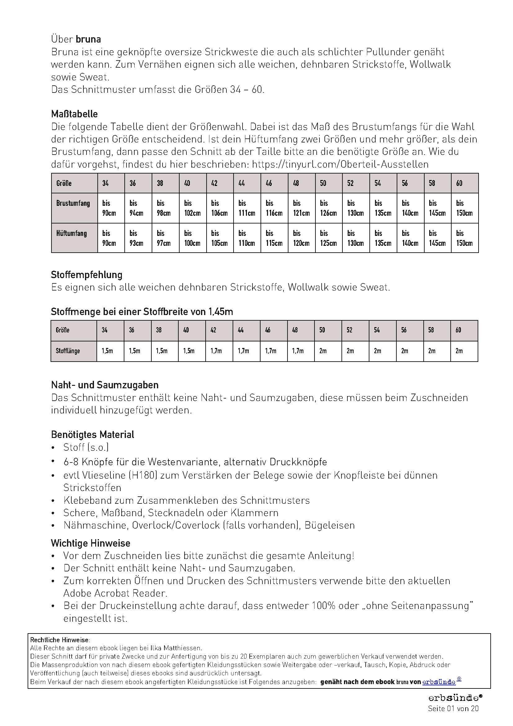 Schnittmuster Oversize Pullunder, Weste BRUNA (34-60) : - Sewando