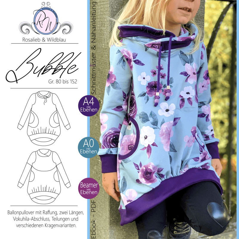 Schnittmuster Hoodie Bubble Gr. 80 bis 152 - Sewando