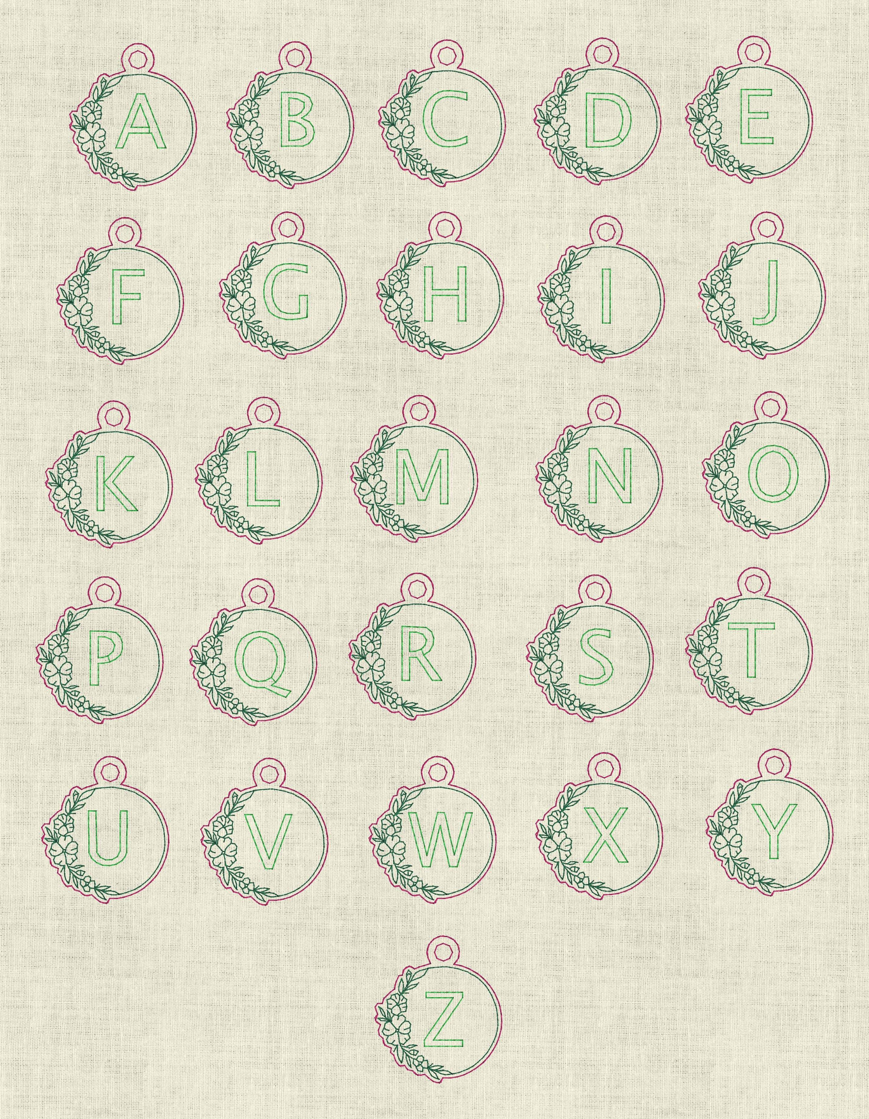 Stickdatei Schlüsselanhänger Buchstaben mit Blumen ABC Set 968 - Sewando