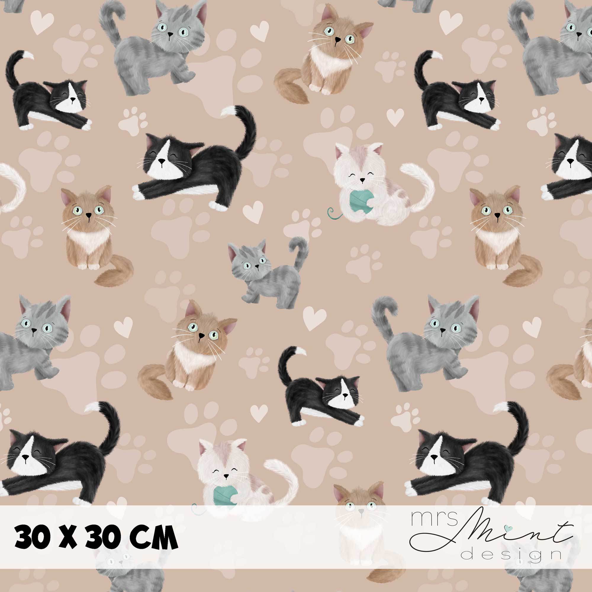 Stoffdesign - Büsi Bande - Katzen beige - nicht exkusiv: - Sewando