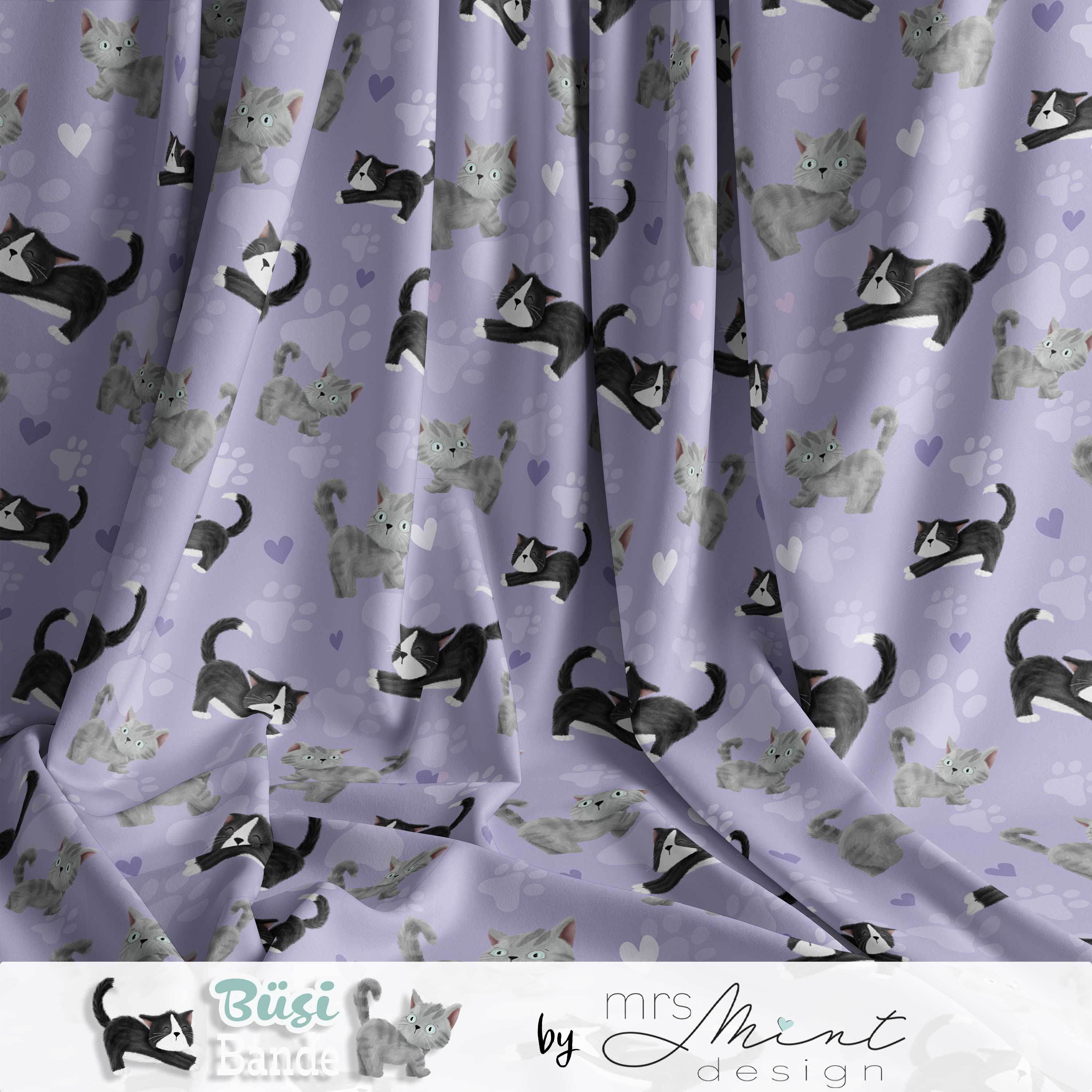 Stoffdesign - Büsi Bande - Katzen flieder - nicht exkusiv - Sewando