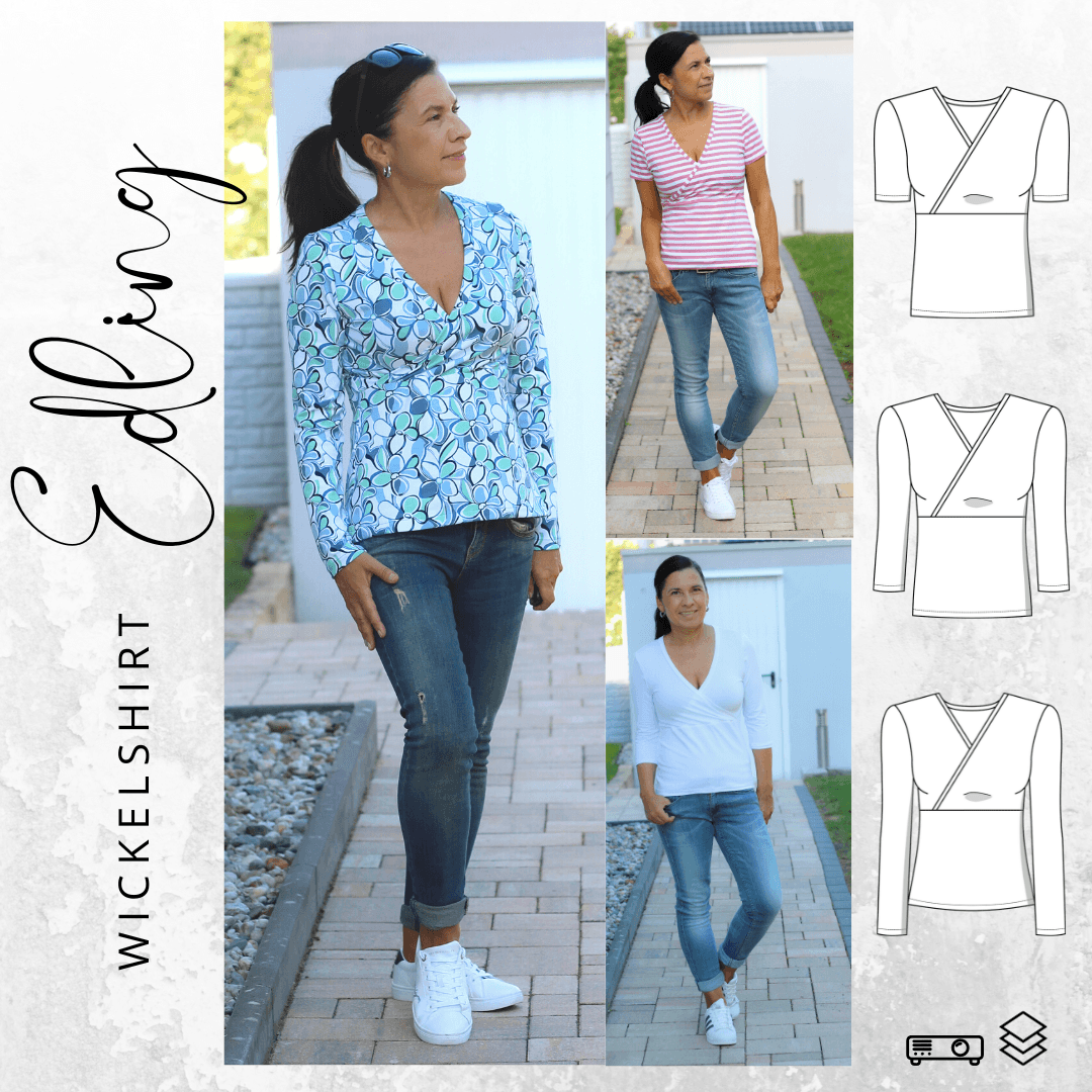 Schnittmuster Wickelshirt EDLING Gr. 34-54 : - Sewando