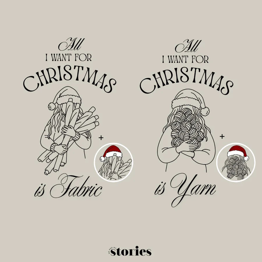 Zweiteiliges Weihnachtsdesign als Plotterdatei für Näher:innen & Strickfans – humorvolle Line Art Illustrationen im weihnachtlichen Stil.