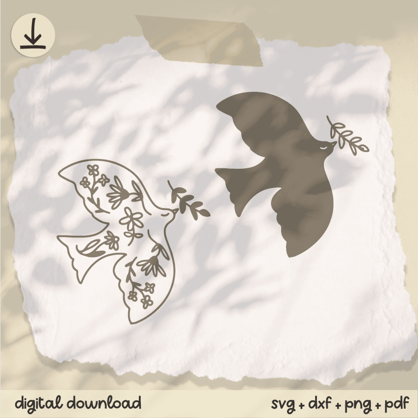 Taube Silhouette und mit Blumen - Plotterdatei - Sewando