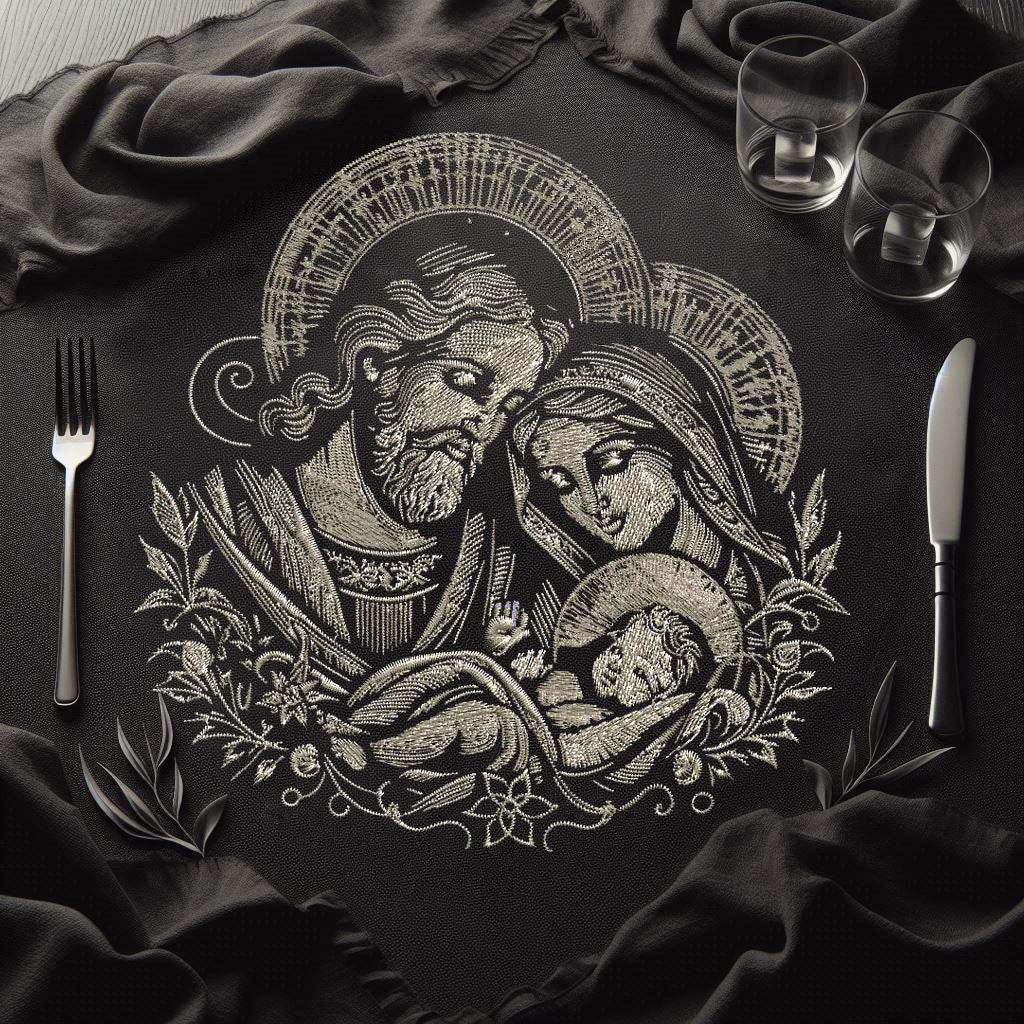 Stickdatei Maria Josef Jesus realistisch - realistisch - FÜR DUNKLE STOFFE - Sewando