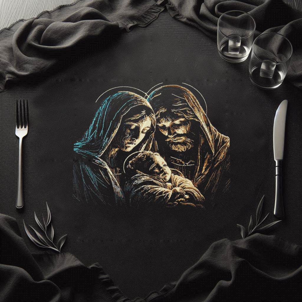 Stickdatei Maria Jesus Josef - realistisch - FÜR DUNKLE STOFFE - Sewando