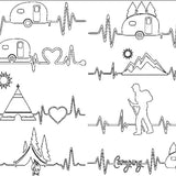 Stickdatei - Camping Liebe 8 Motive Linie Redwork in je 11 Größen