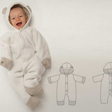 Baby Nähmuster Digitaler Download Hooded Strampler Design Säuglingskleidung Nähprojekt PDF Format Komplette Anleitung Zwei Stilvarianten Neugeborenen bis Kleinkind Größen Moderne Baby Kleidung Design Einfacher Nähplan Professionelles Schnittmuster Layout